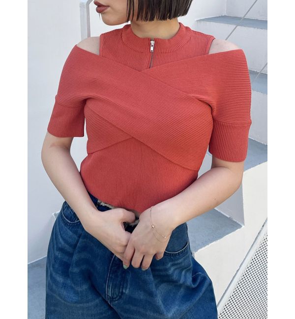 MURUA「ジップカシュクールニット」|ニット・セーター|オレンジ