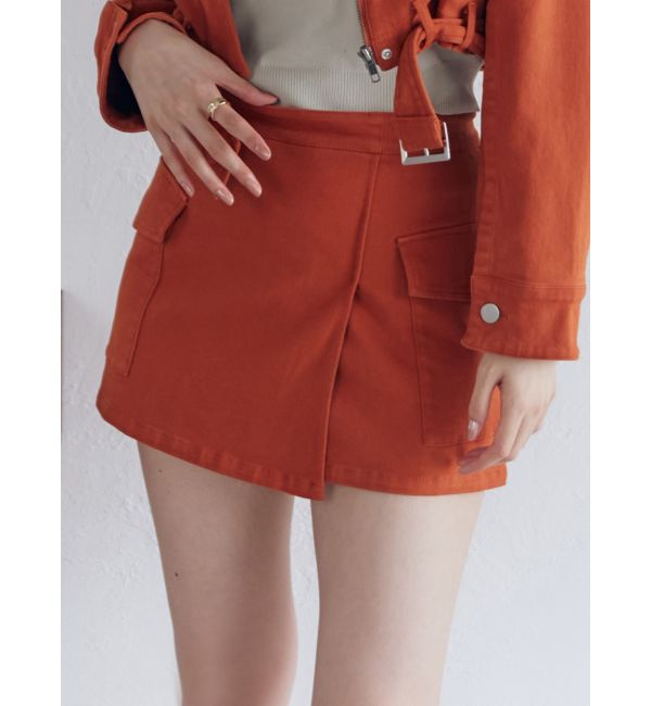 MURUA「ラップ風ミニスカート」|台形|オレンジ