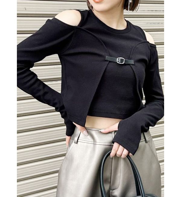 MURUA「ボレロレイヤードテレコトップス」|Tシャツ・カットソー|ブラック