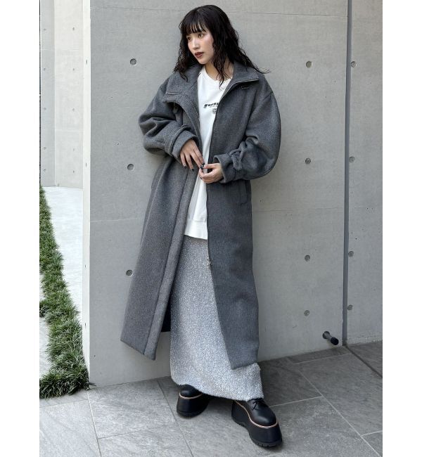 MURUA「スタンドカラージップウール混コート」|その他|