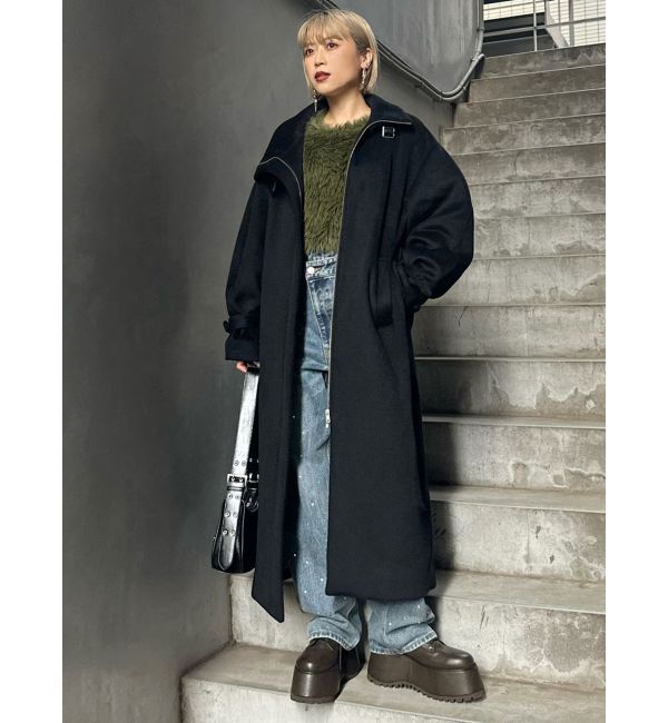 MURUA「スタンドカラージップウール混コート」|その他|