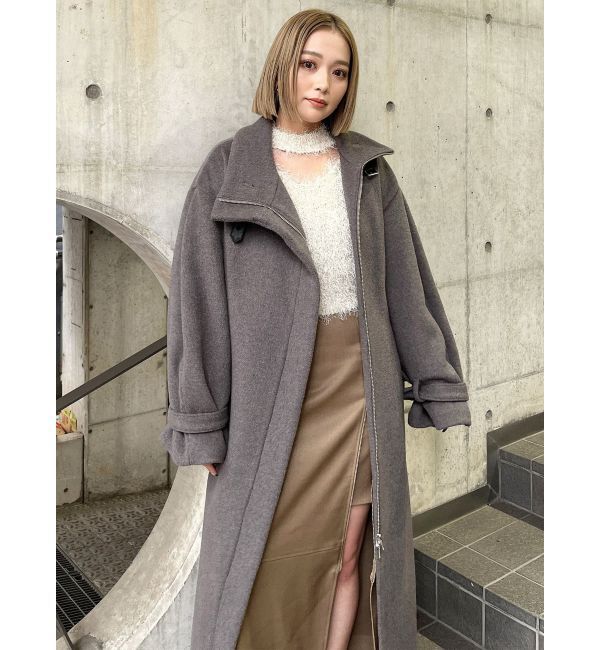MURUA「スタンドカラージップウール混コート」|その他|