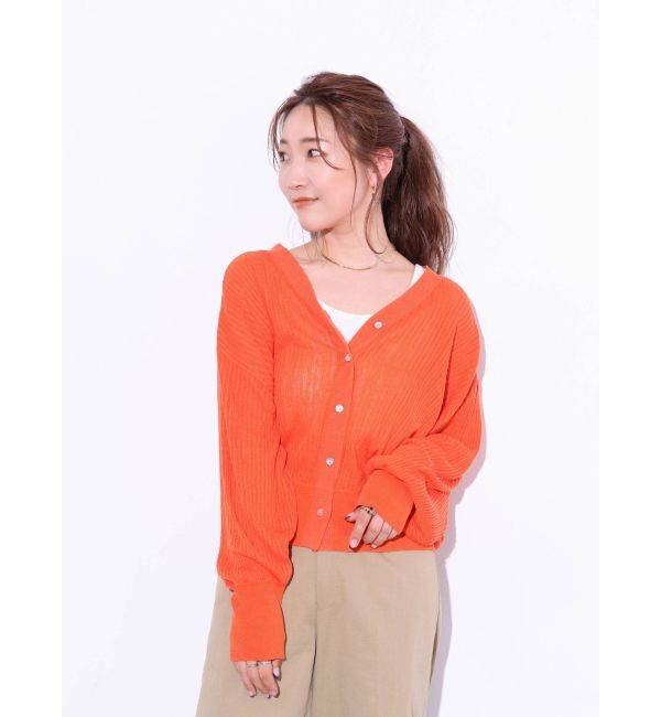 Ungrid「シアーボリュームニットカーデ」|カーディガン|オレンジ