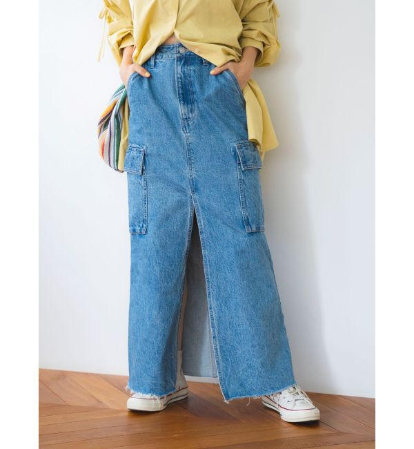 Ungrid「ワークデザインスリットデニムスカート」|スカート|ブルー