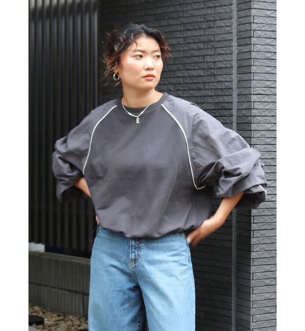 Ungrid「スリーブギャザードッキングスウェット」|スウェット・ジャージ|チャコールグレー