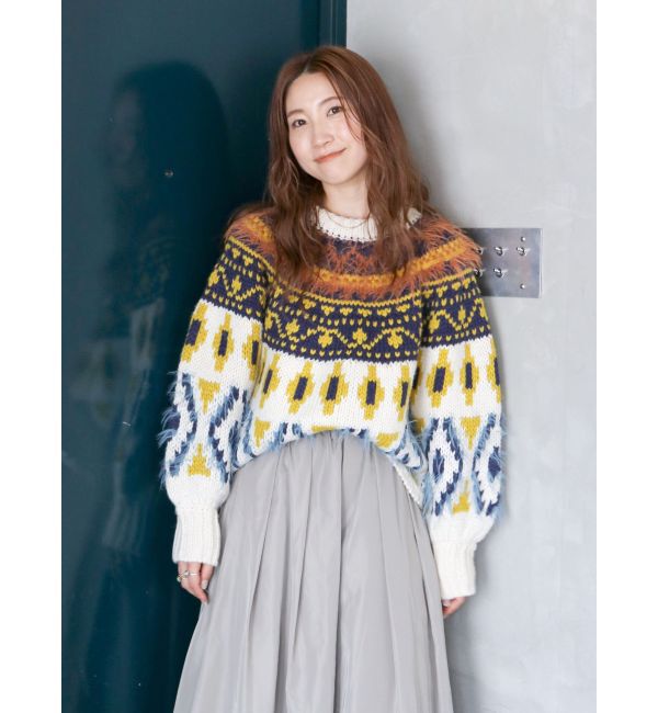 Ungrid「フェザーヤーンコンビ求心柄ニット」|ニット・セーター|