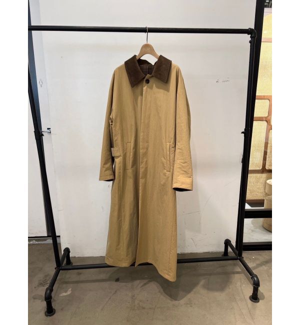 Ungrid「リバーシブルチェックロングコート」|ステンカラーコート|ベージュ