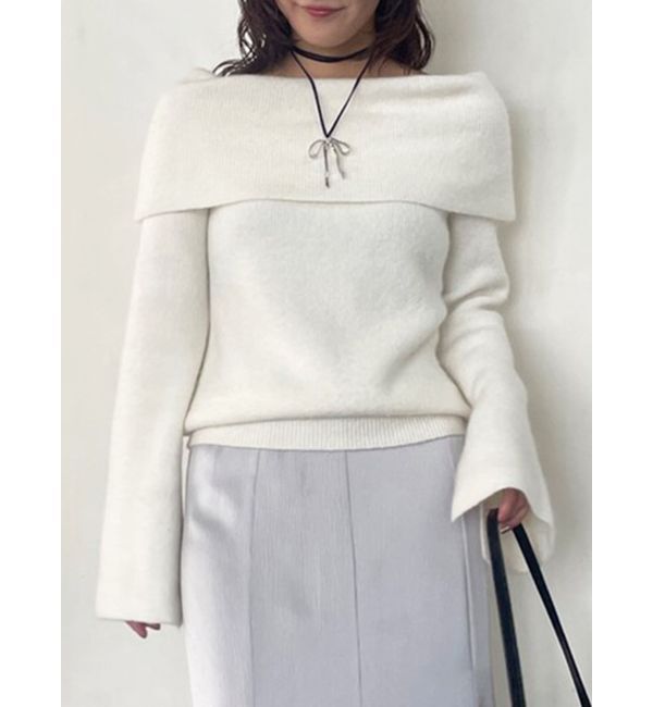LAGUNAMOON「オフショルフレアスリーブニットプルオーバー」|ニット・セーター|アイボリー