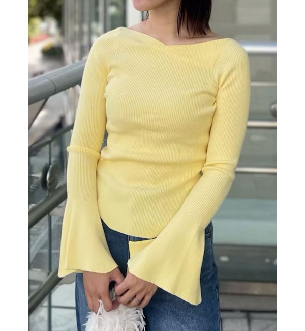 LAGUNAMOON「アシンメトリードレープフレアスリーブニット」|ニット・セーター|イエロー