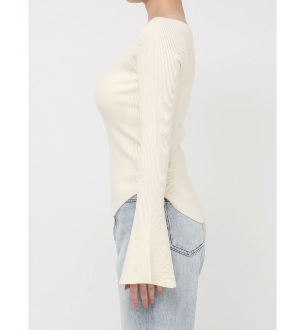 LAGUNAMOON「アシンメトリードレープフレアスリーブニット」|ニット・セーター|