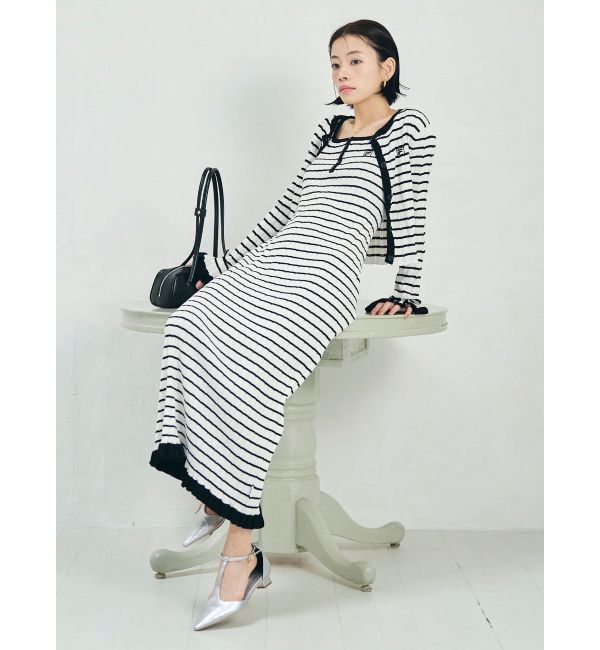 LAGUNAMOON「【FILA別注】ドライタッチバイカラーフリルデザインノースリーブニットワンピース」|ワンピース|