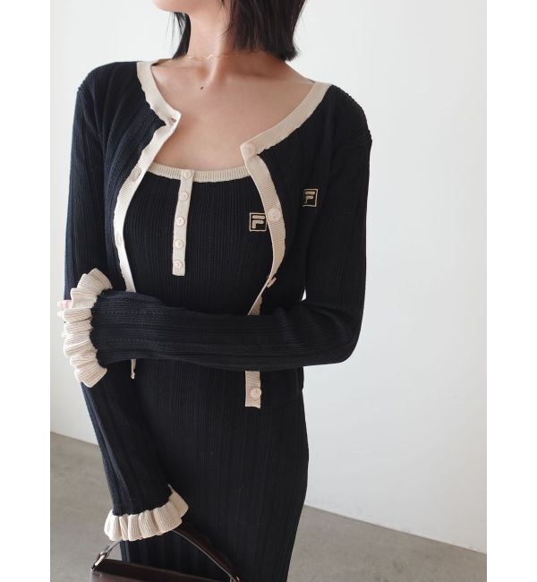LAGUNAMOON「【FILA別注】ドライタッチバイカラーフリルデザインノースリーブニットワンピース」|ワンピース|