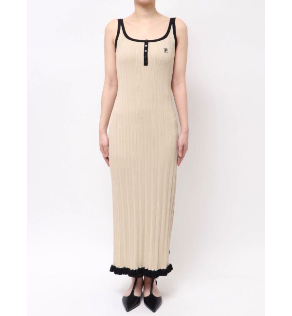 LAGUNAMOON「【FILA別注】ドライタッチバイカラーフリルデザインノースリーブニットワンピース」|ワンピース|