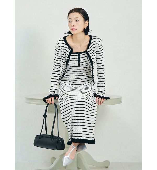 LAGUNAMOON「【FILA別注】ドライタッチバイカラーフリルデザインノースリーブニットワンピース」|ワンピース|