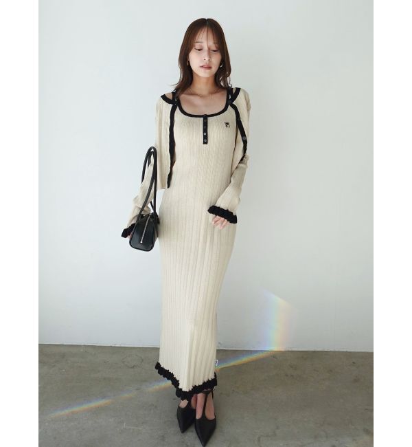 LAGUNAMOON「【FILA別注】ドライタッチバイカラーフリルデザインノースリーブニットワンピース」|ワンピース|ベージュ