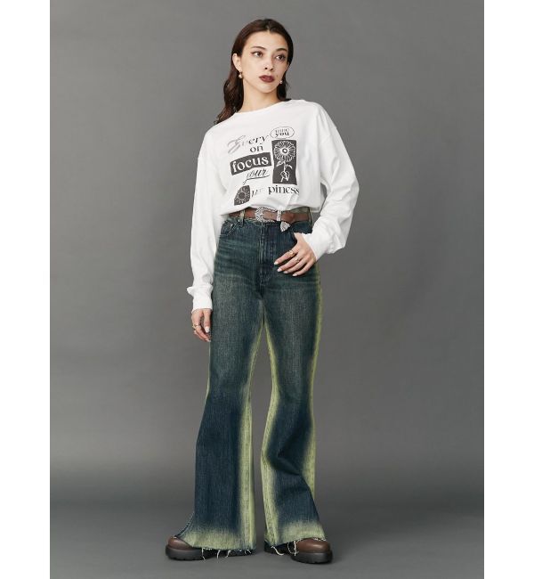 EVRIS「バイカラーワイドフレアデニムパンツ」|デニム|