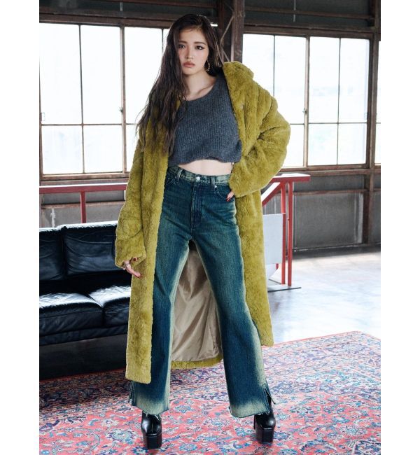 EVRIS「バイカラーワイドフレアデニムパンツ」|デニム|