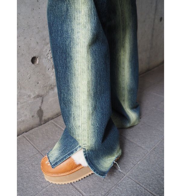 EVRIS「バイカラーワイドフレアデニムパンツ」|デニム|