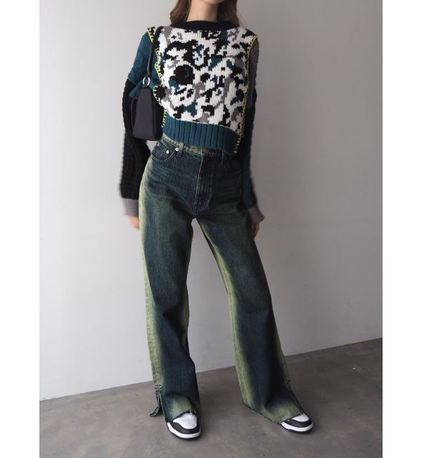 EVRIS「バイカラーワイドフレアデニムパンツ」|デニム|