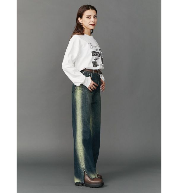 EVRIS「バイカラーワイドフレアデニムパンツ」|デニム|