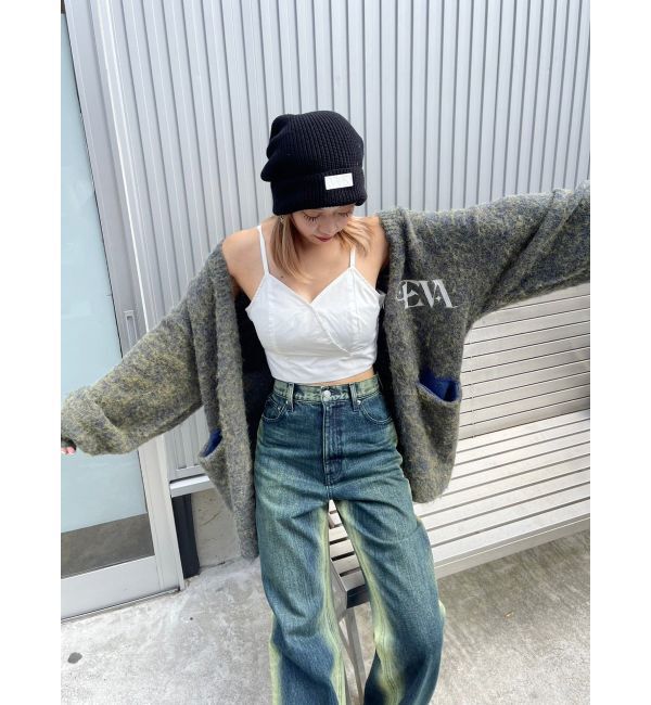 EVRIS「バイカラーワイドフレアデニムパンツ」|デニム|