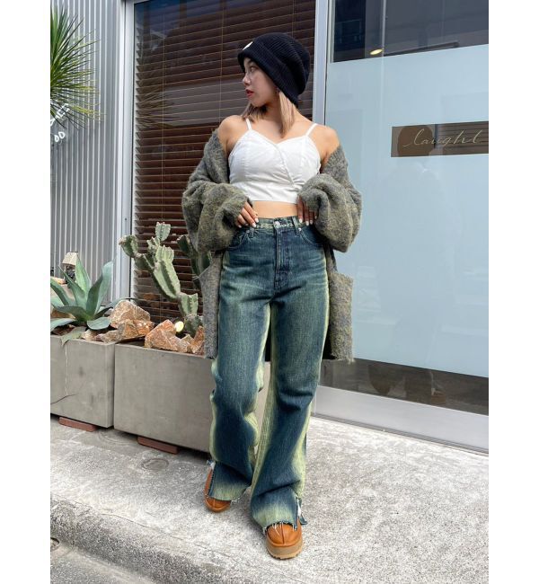 EVRIS「バイカラーワイドフレアデニムパンツ」|デニム|