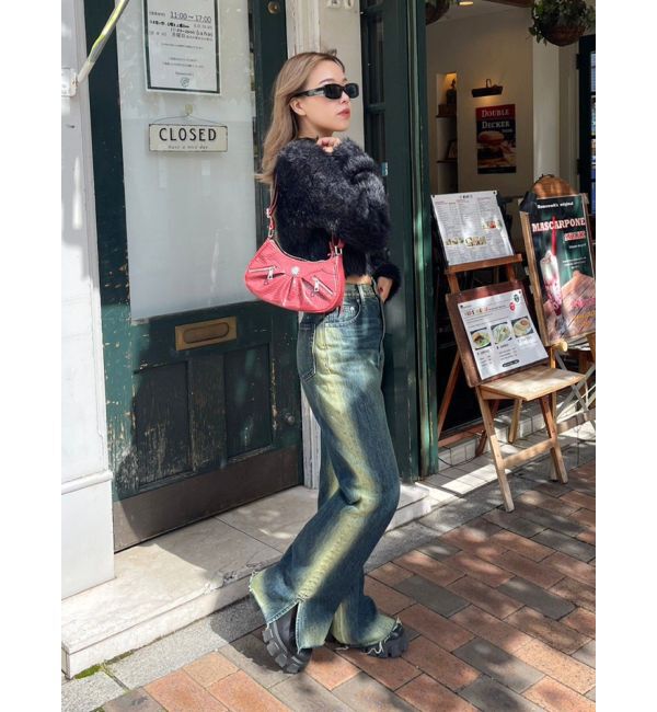 EVRIS「バイカラーワイドフレアデニムパンツ」|デニム|