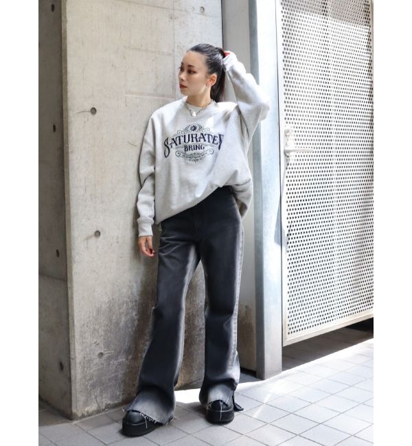 EVRIS「バイカラーワイドフレアデニムパンツ」|デニム|