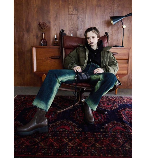 EVRIS「バイカラーワイドフレアデニムパンツ」|デニム|