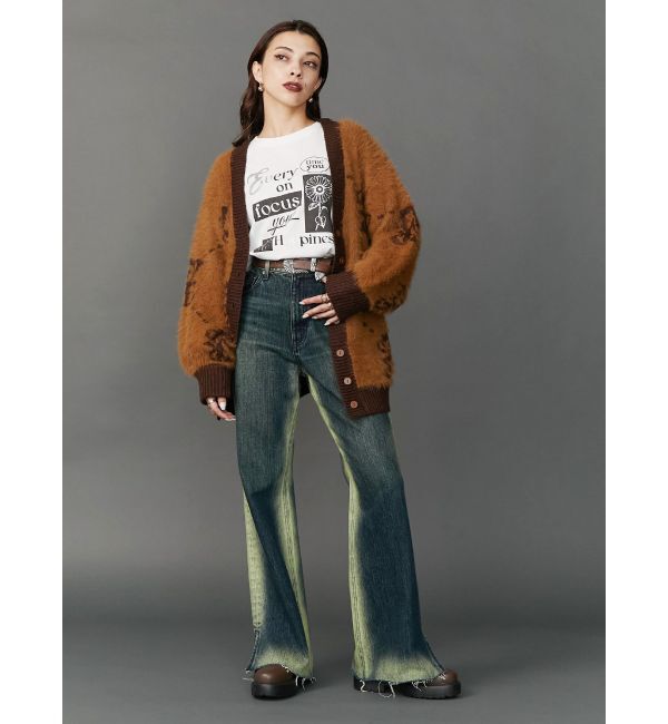 EVRIS「バイカラーワイドフレアデニムパンツ」|デニム|