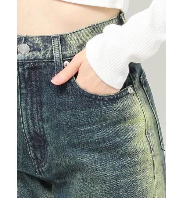 EVRIS「バイカラーワイドフレアデニムパンツ」|デニム|