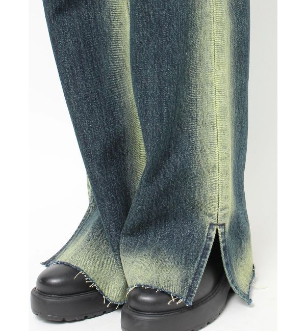 EVRIS「バイカラーワイドフレアデニムパンツ」|デニム|