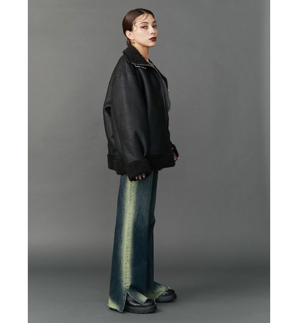 EVRIS「バイカラーワイドフレアデニムパンツ」|デニム|