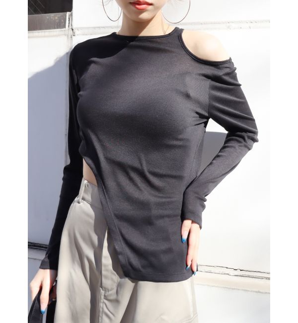 EVRIS「カッティングシアートップス」|Tシャツ・カットソー|ブラック