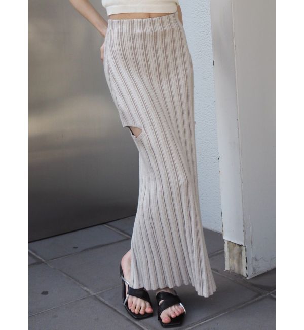 EVRIS「サイドスラッシュリブニットロングスカート」|スカート|ホワイト