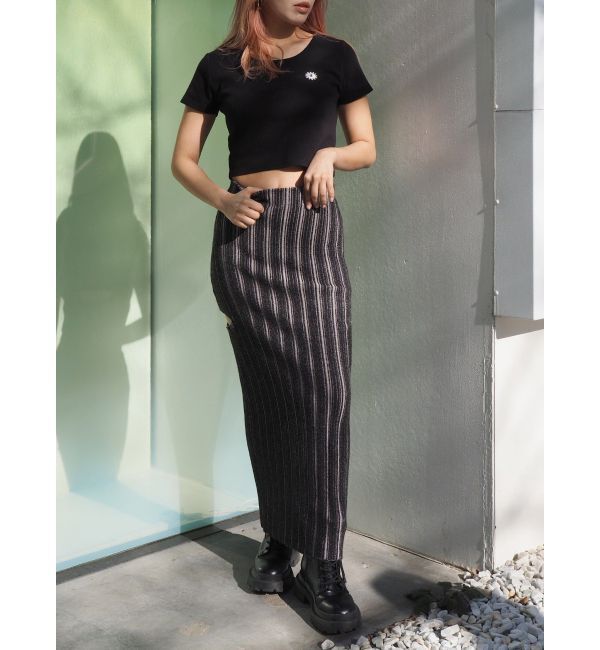 EVRIS「サイドスラッシュリブニットロングスカート」|スカート|