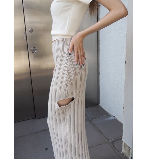 EVRIS「サイドスラッシュリブニットロングスカート」|スカート|