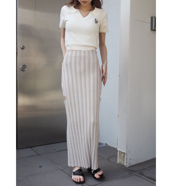 EVRIS「サイドスラッシュリブニットロングスカート」|スカート|