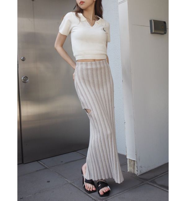 EVRIS「サイドスラッシュリブニットロングスカート」|スカート|