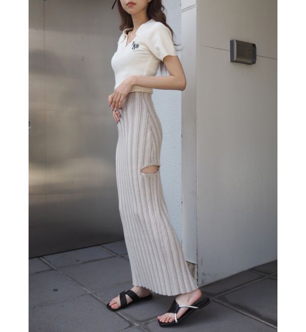 EVRIS「サイドスラッシュリブニットロングスカート」|スカート|