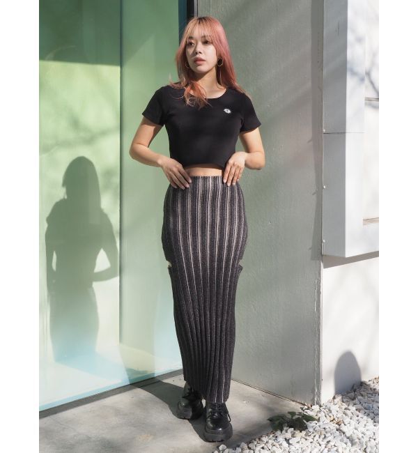 EVRIS「サイドスラッシュリブニットロングスカート」|スカート|