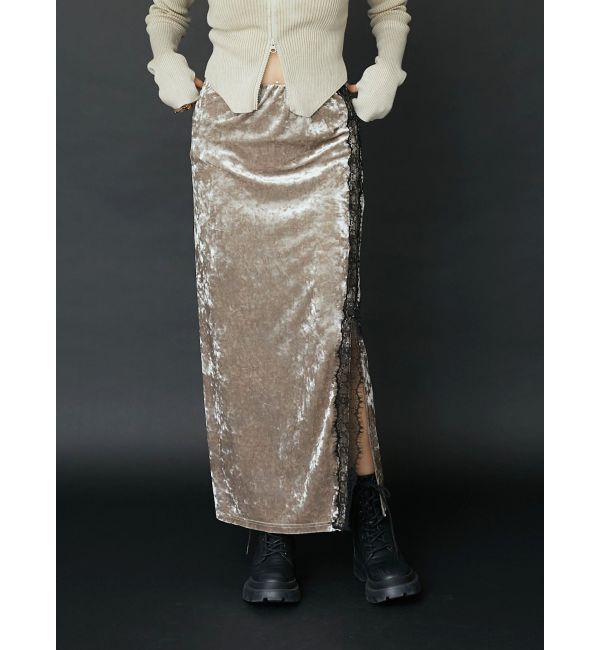 EVRIS「クラッシュベロアレーススカート」|スカート|グレー