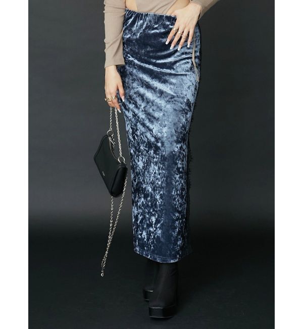 EVRIS「クラッシュベロアレーススカート」|スカート|ブルー