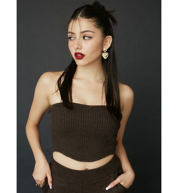 EVRIS「ニットベアトップ【セットアップ着用可能】」|チューブトップ|ブラウン