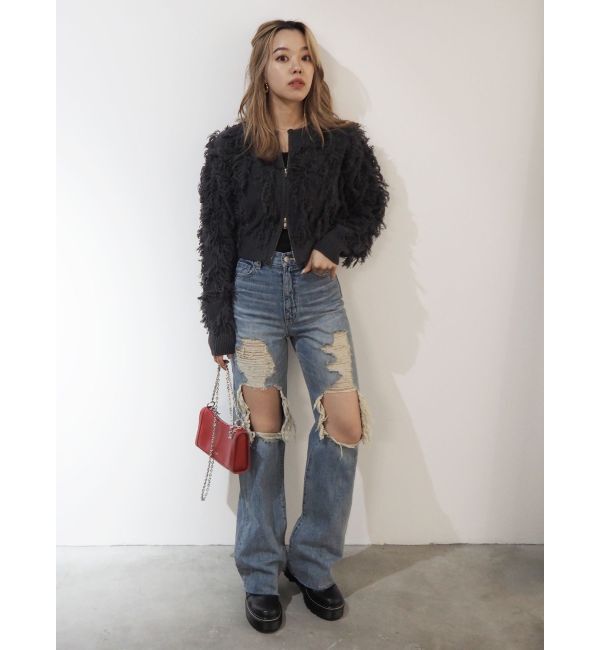 EVRIS「フリンジニットショートカーディガン」|カーディガン|