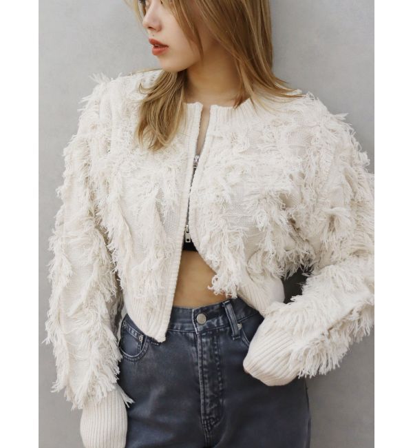 EVRIS「フリンジニットショートカーディガン」|カーディガン|