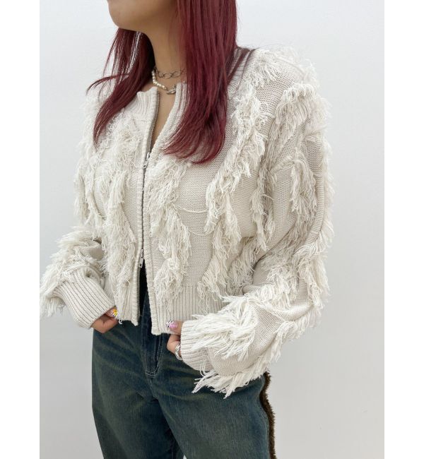 EVRIS「フリンジニットショートカーディガン」|カーディガン|