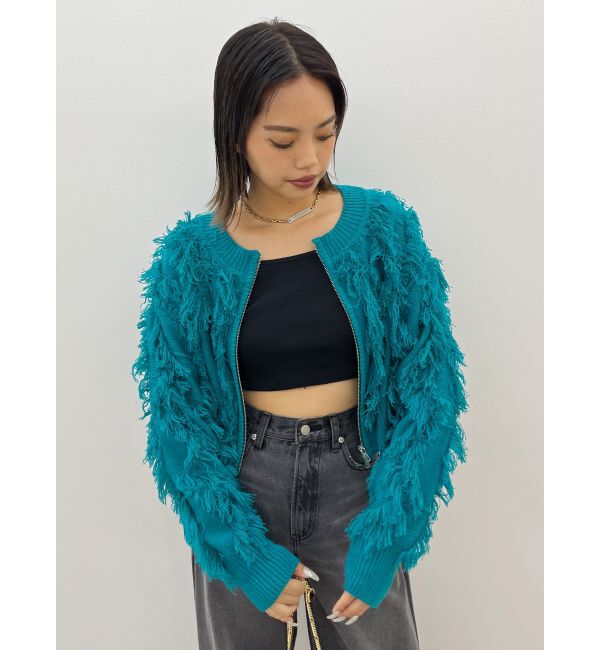 EVRIS「フリンジニットショートカーディガン」|カーディガン|ブルー
