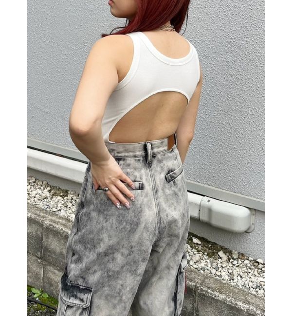 EVRIS「バックオープンボディースーツ」|タンクトップ|ホワイト