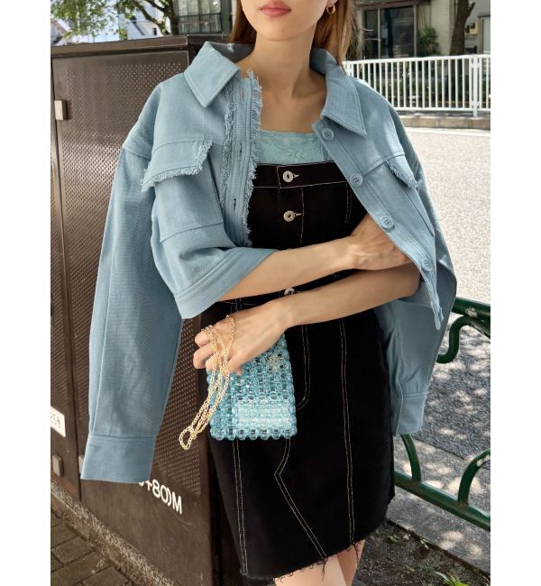 EVRIS「フリンジツイルショートジャケット」|その他|ブルー